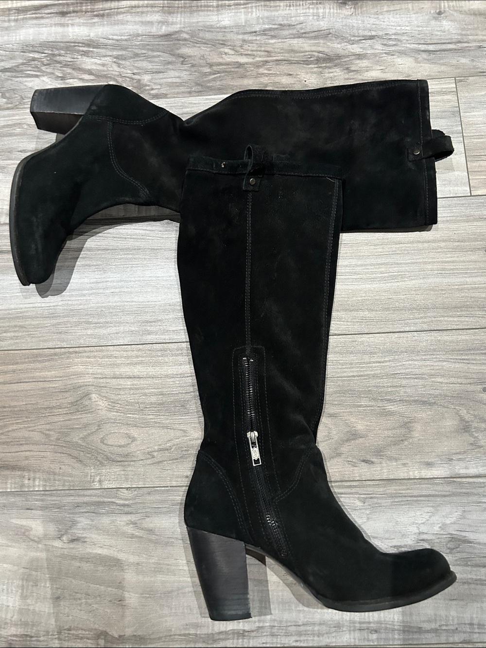 UGG Black Suede Over-the-Knee Block Heel Boots